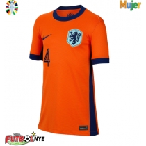 Camiseta Países Bajos Virgil van Dijk #4 Primera Equipación para mujer Eurocopa 2024 manga corta